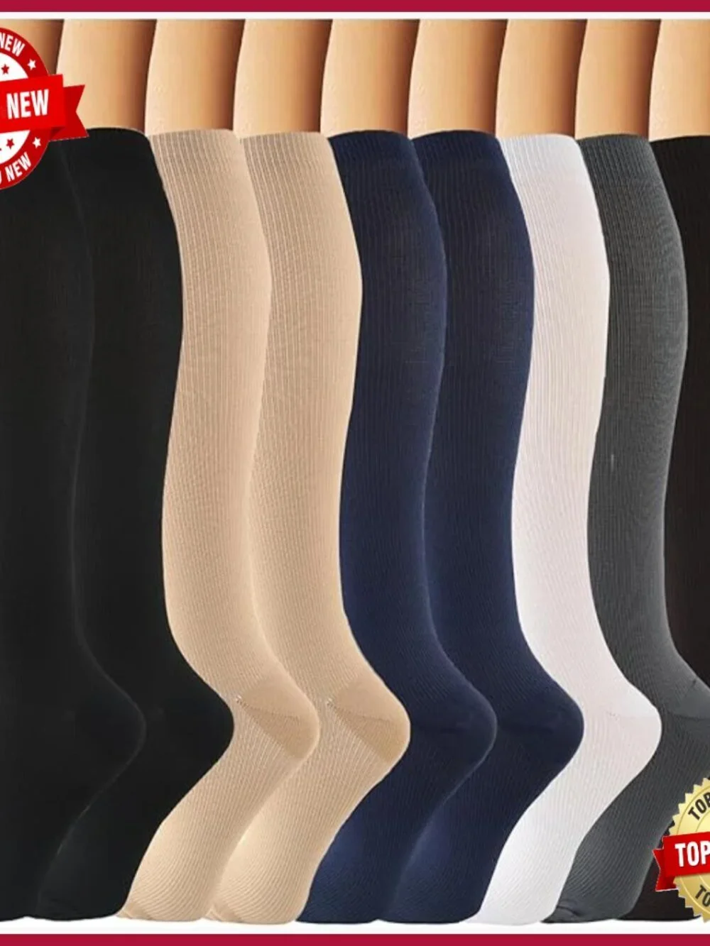 6 Pairs Compression Socks, 20-30 mmHg Support for Athletic Running, Hiking,